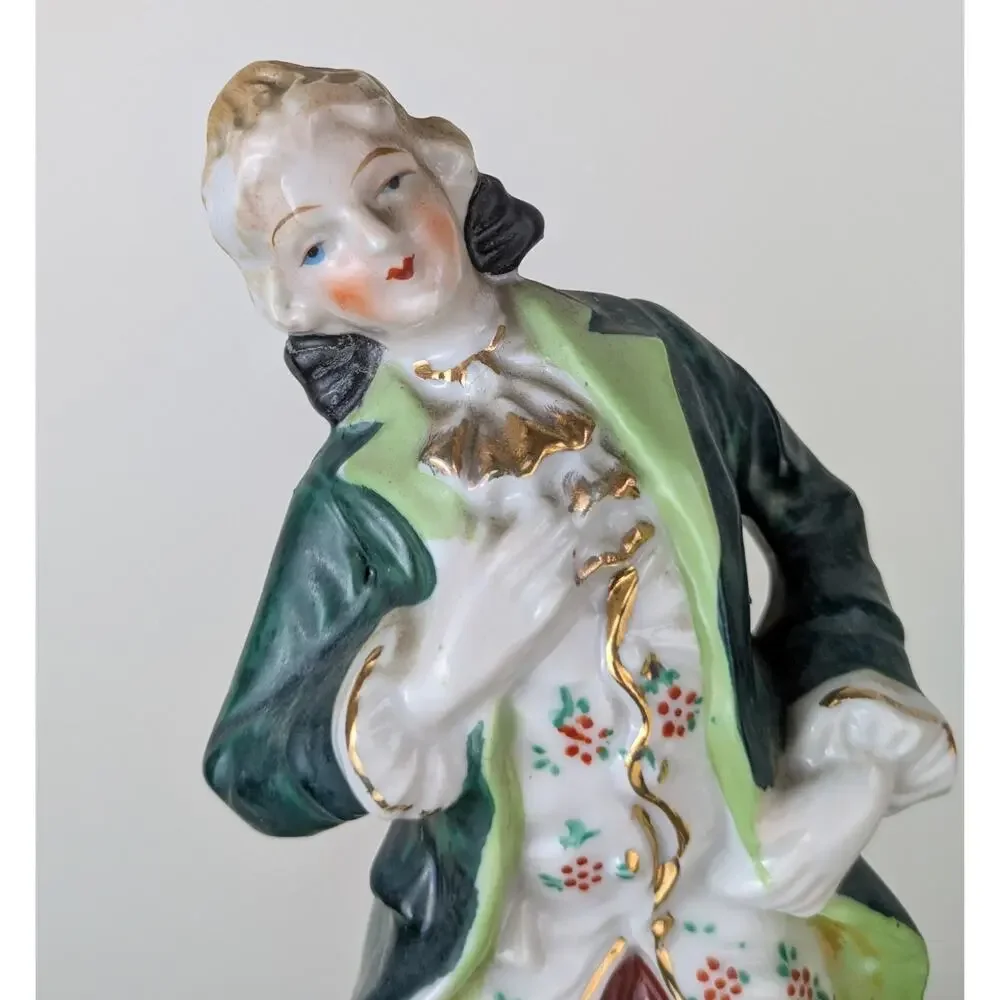 1950s Vintage Japan Victorian Couple Figurines Man Woman Hand Painted Porcelain